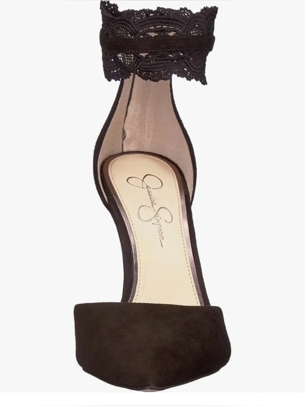 Jessica Simpson Portalynn Black Suede Lace Cuff d’Orsay Stiletto Heels 8.5 NWOB